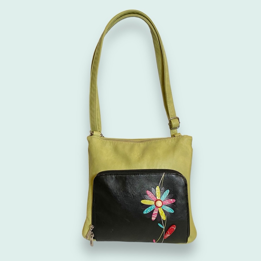 Espe Vegan Leather Floral Multi Compartment Organizer Crossbody Bag Purse